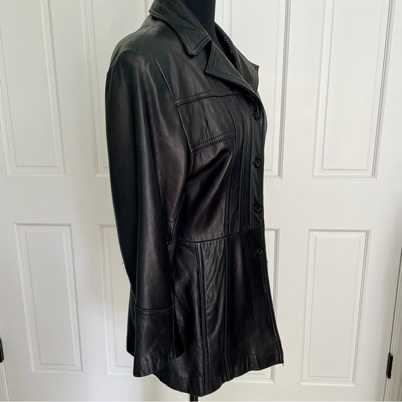 Luis Alvear 100% Soft Leather Black Leather Jacket Coat w/Button Front Medium - Picture 2 of 9